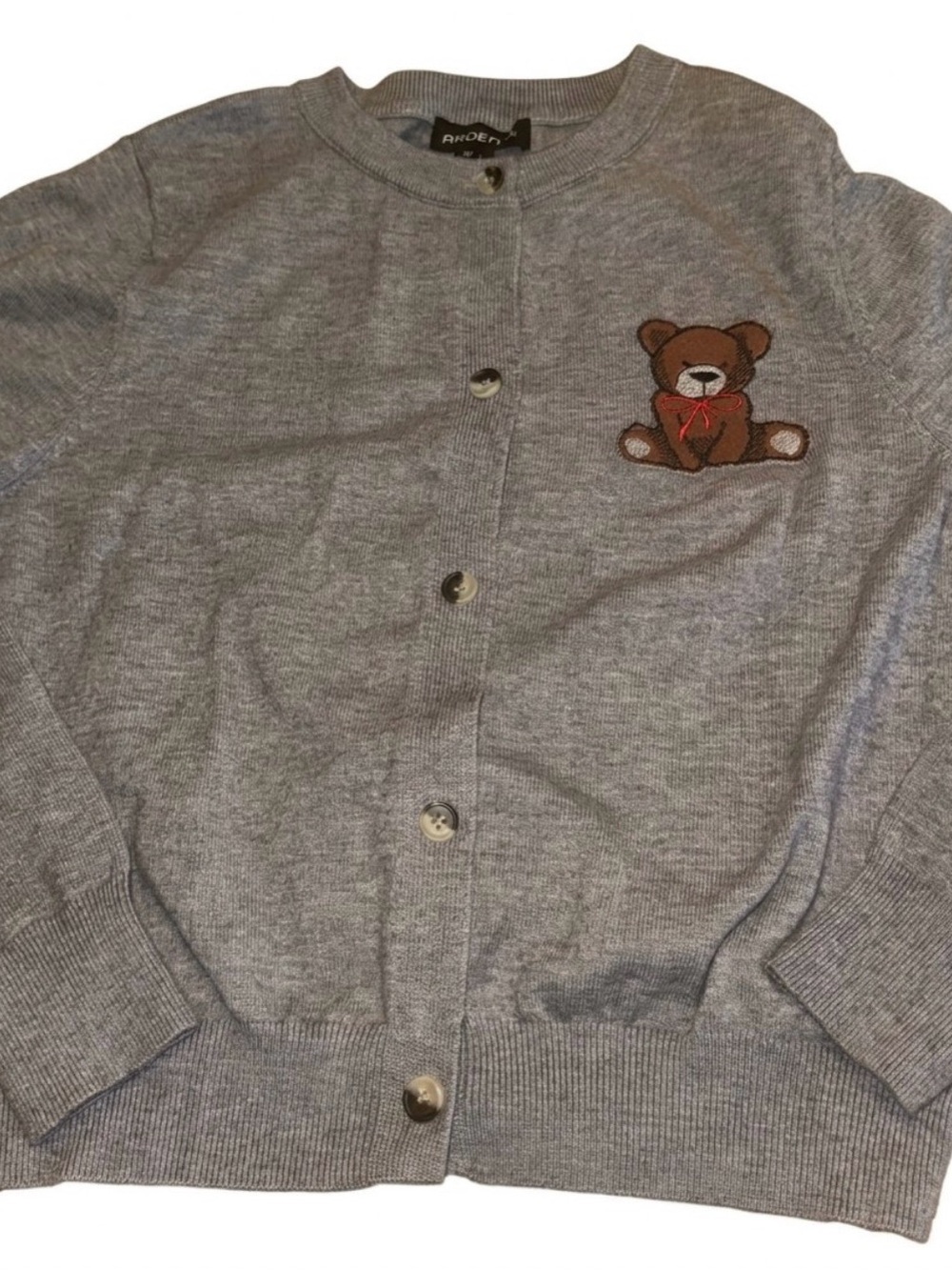 Arden B Gray Knit Cardigan with Teddy Bear Patch